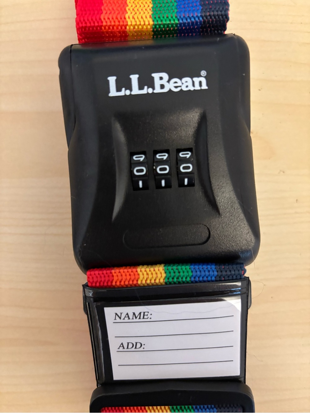 L.L. Bean Rainbow Stripe Luggage Strap with Combination Lock
